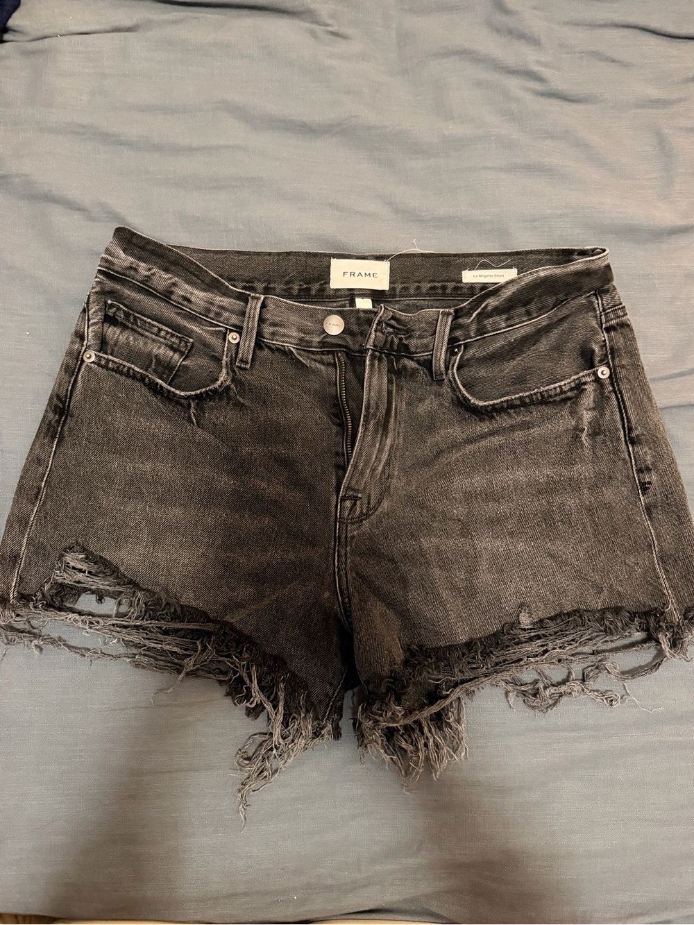 Frame Denim Washed Black Distressed Jean Shorts